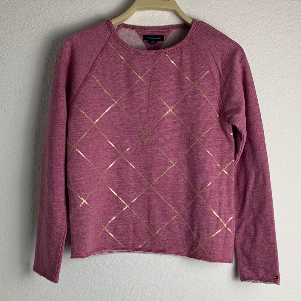Tommy Hilfiger Kids Pink Sweater with Gold Pattern